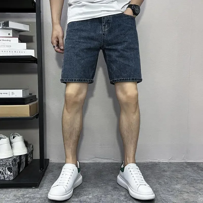 Slim Skinny Male Denim Shorts with Pockets Men's Short Jeans Pants Vintage Xxxl Cut Distressed Trend 2024 Cowboy Xl Jorts Luxury