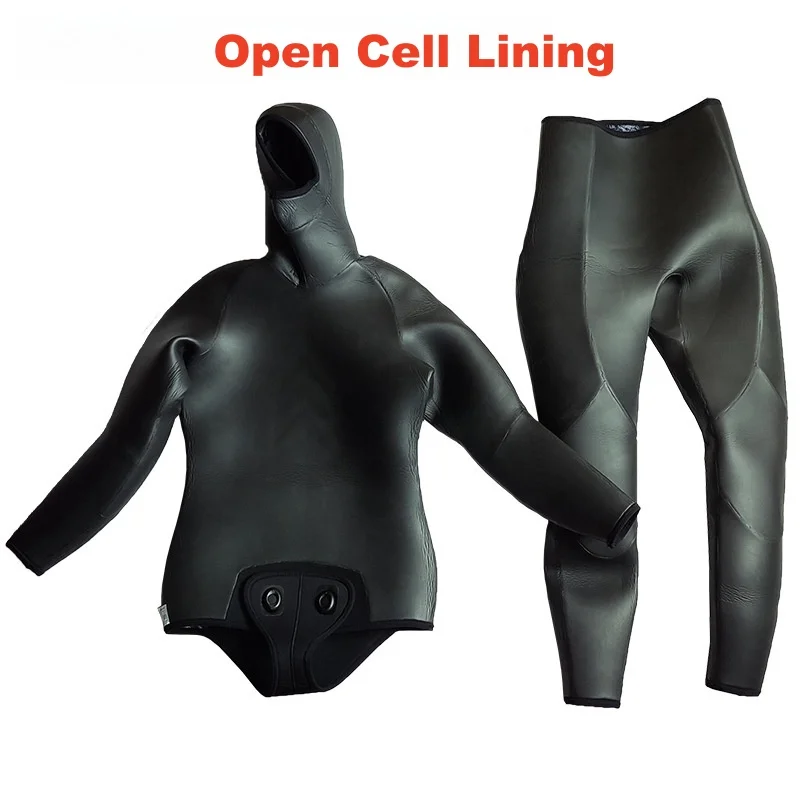 

5MM Mens Neoprene Camo Wetsuit Two Pieces Hooded Winter Warm Men Open Cell Lining Surfing Snorkeling Spearfishing Diving Suit
