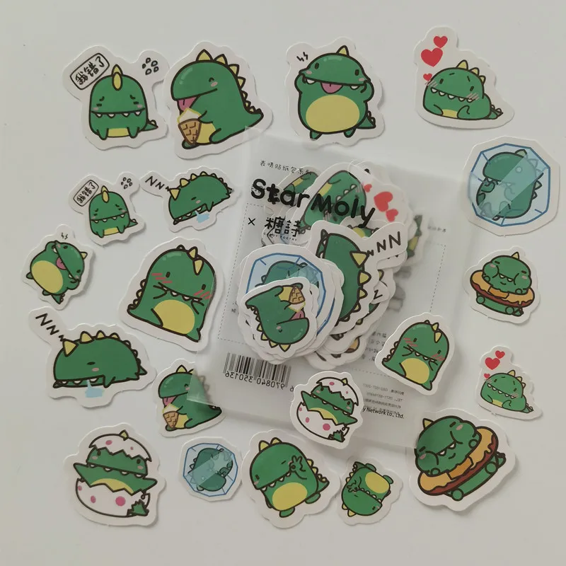 40 Pcs/bag Cartoon Cute Green Dinosaur Series Creative Deco DIY Collage Material Sticker Decorative Diary Journal Scrapbooking