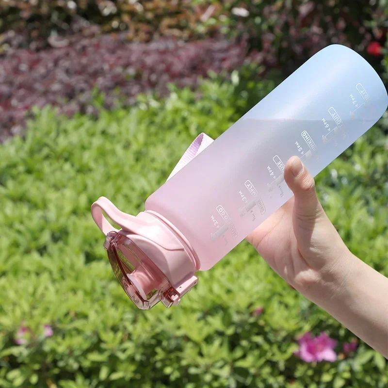 1 Liter Water Bottle with Straw Female Girls Large Portable Travel Bottles Sports Fitness Cup Summer Cold Water with Time Scale