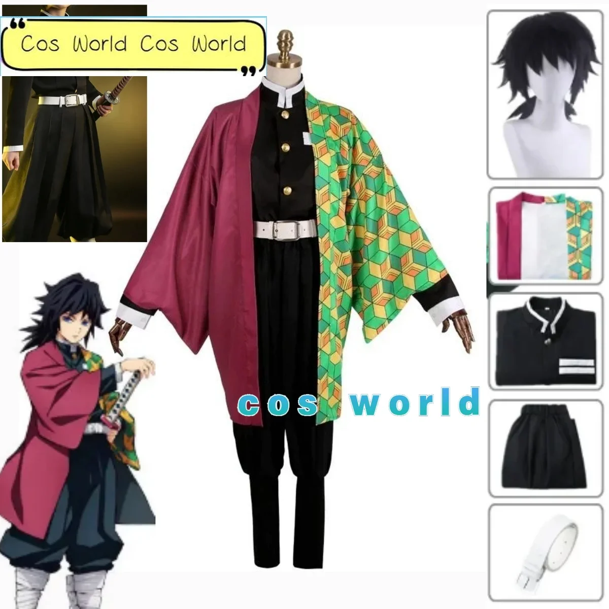 Kimetsu No Yaiba Tomioka Giyuu Cosplay Kostuum Pruik Halloween Anime Cosplay Kostuum Voor Kinderen Volwassenen Halloween Kostuum Geschenken