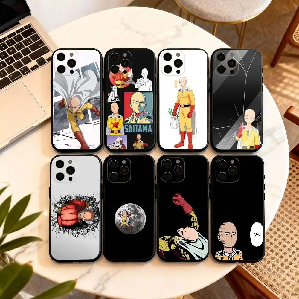 

One P-Punch M-Man S-Saitama Phone Case For iPhone 17,16,15,14,13,12,11 Plus,Pro Max,XS,Soft Silicone Black Cover