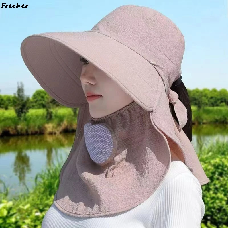 

Women Large Brim Garden Working Hat UV Protection Fisherman Hats Outdoor Hiking Camping Face Mask Caps Foldable Casual Sun Cap