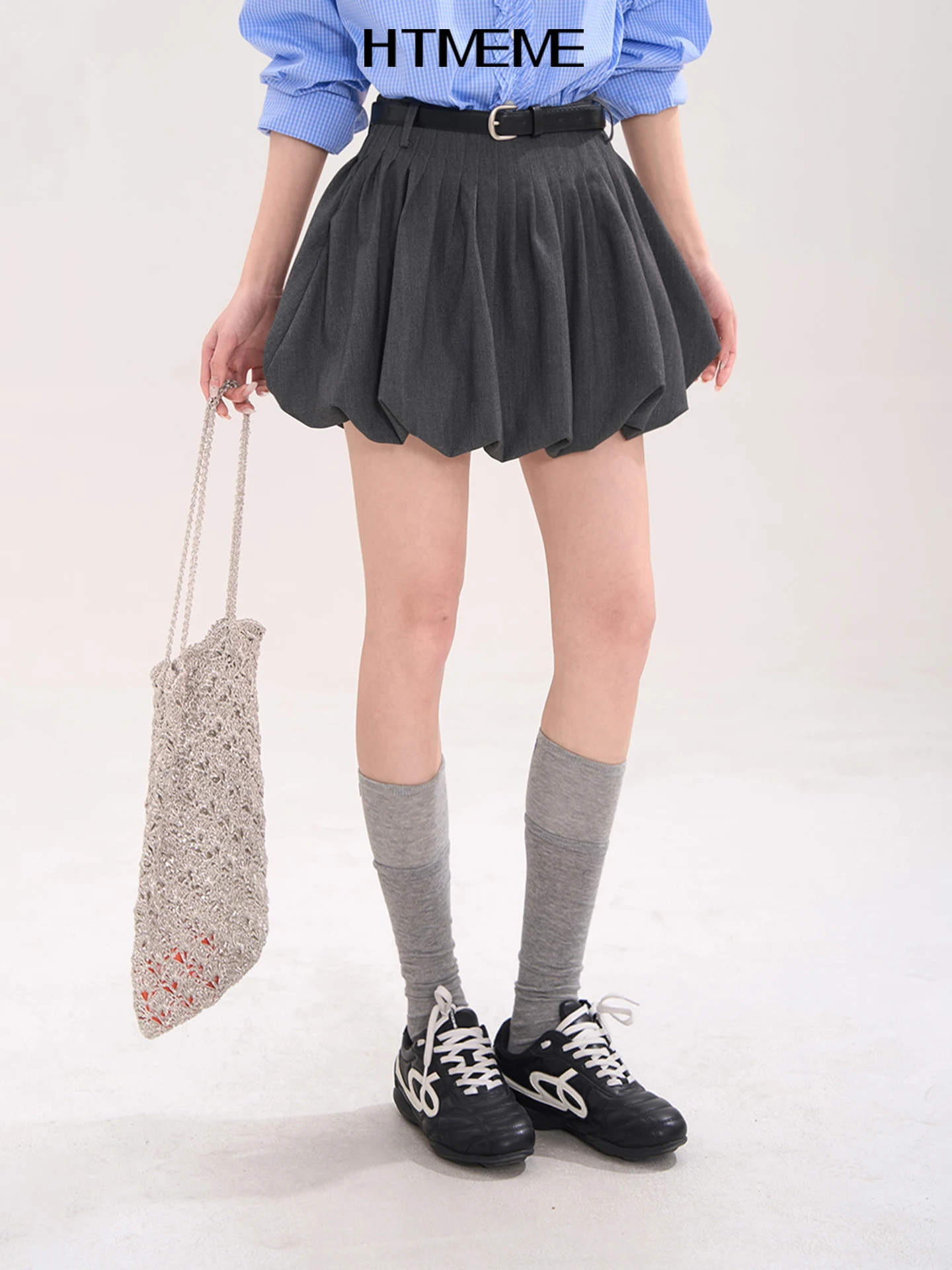 

Пышная короткая юбка женская с высокой талией, А-силуэт, плиссированная, с декором в виде бутона, летняя, с богатой отделкой, из полиэфирного волокна