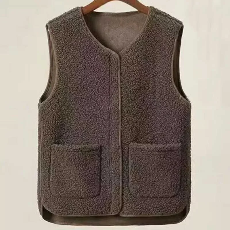 Gilet in pelliccia di agnello da donna gilet in pelo di agnello giacca senza maniche alla moda per donna capispalla autunno inverno termico caldo