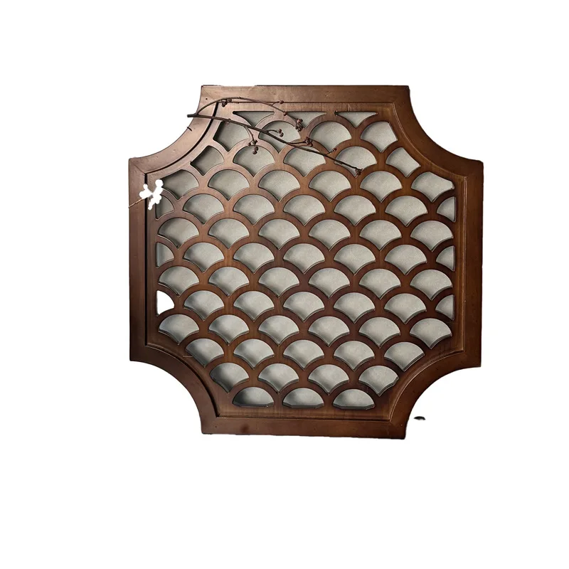 carving solid wood flower window Chinese style, solid wood pendant living room tea room decoration simple home background wall