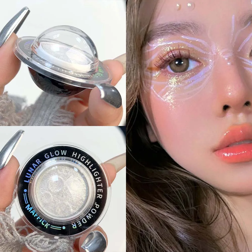 Shiny Planet Highlighter Powder Monochrome Glitter Lasting Polarized Shimmer Cosmetics Face Brighten Illuminator Makeup