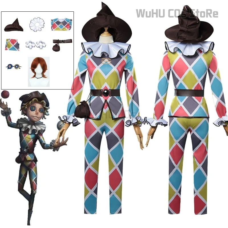 Mike Morton /Acrobat Cos Identity V Anime Man Woman Cosplay Costume Full Set Top + Pants + Belt +Hat Wig Halloween Roleplay Suit