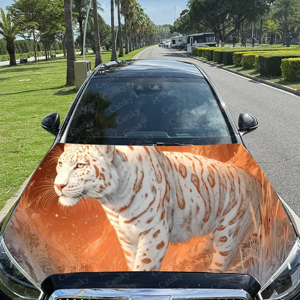 

Белый тигр, леопард, наклейка на капот автомобиля, ПВХ, самоводонепроницаемая палочка, яркие автомобильные внешние аксессуары, декор, защита, подарок для влюбленных
