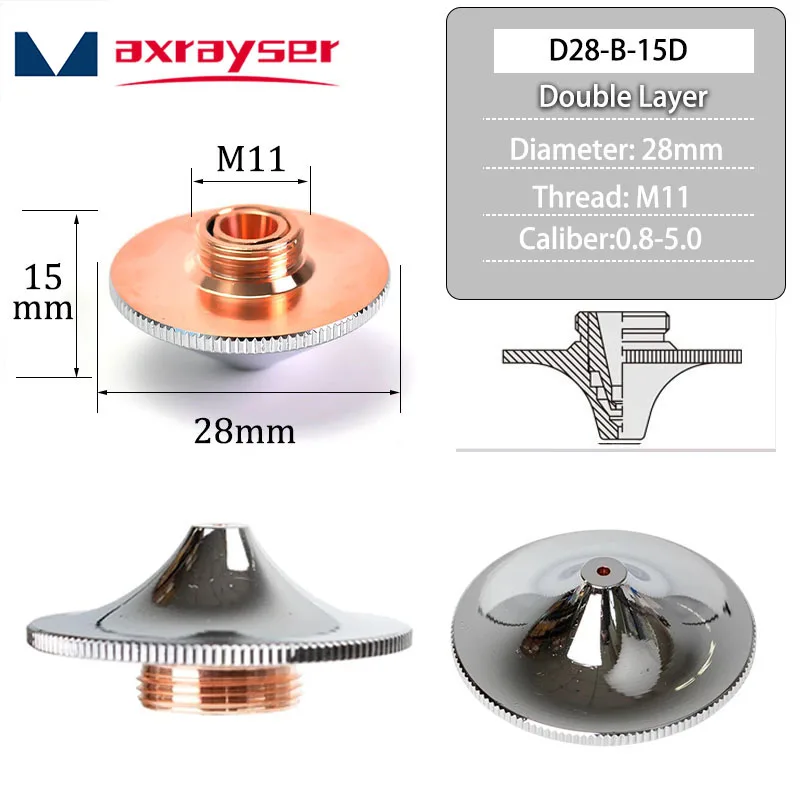 Precitec HANS D28 Laser Nozzles Axrayser High Speed for Fiber Laser Cutting Machine Single Double Layer Dia.28mm Caliber 0.8-5.0