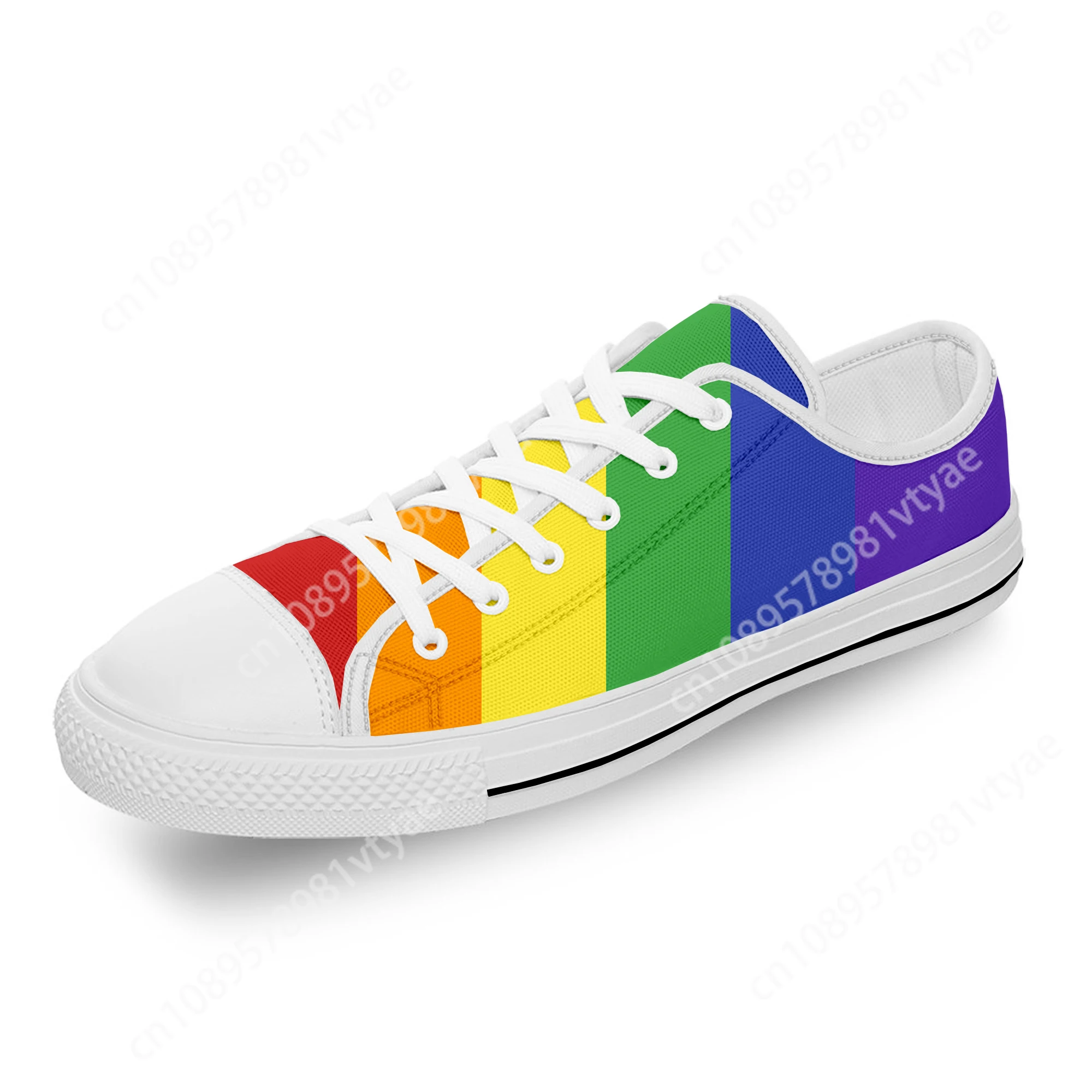 

Rainbow LGBT Gay Pride Flag Lesbian White Cloth Fashion 3D Print Low Top Canvas Shoes Men Women Lightweight Breathable Sneakers