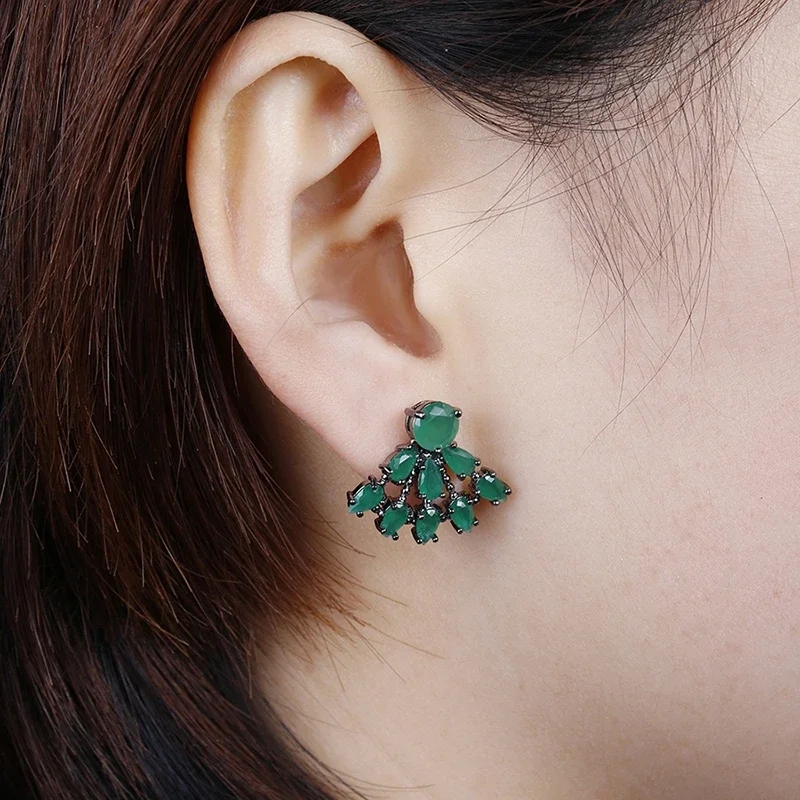 Hot Classical Water Drop Sector Stud Earrings With Green Cubic Zirconia Crystal For Women Party Earings Fashion Jewelry AE286