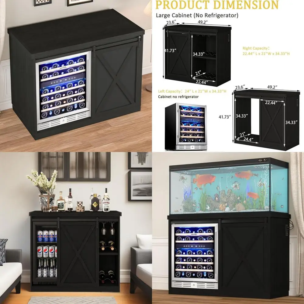 

Кофейный барный шкаф с холодильной камерой, винный шкаф в стиле фермерского дома с полками, розетка для кухни, столовой, гостиной, черный