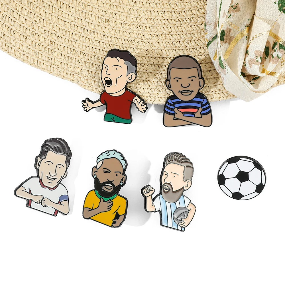 Broche en émail étoile de football, broche de maillot de joueur de dessin animé, insigne de revers de sac personnalisé, bijoux d'athlète, cadeau pour GérFriends, accessoires