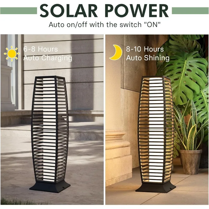 جراند فناء 2 قطعة مصباح أرضي خارجي يعمل بالطاقة الشمسية فانوس مقاوم للماء الخوص بوهو مصابيح للأرضيات لديكور شرفة الحديقة ، #4