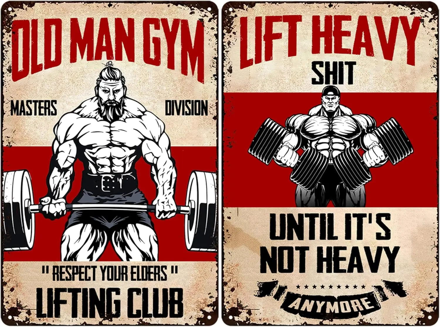 Men's Gym Gifts Weightlifting Poster Retro Metal Tin Sign Dumbbell Fitness Decor For Fitness Room 8 x 12 inches（2pcs）