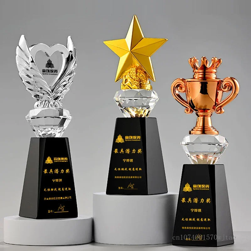 

Customized Creative Gold Silver Copper Resin Medal Crystal Trophy, High-grade Award Engraving, Outstanding Staff, Annual Meeting