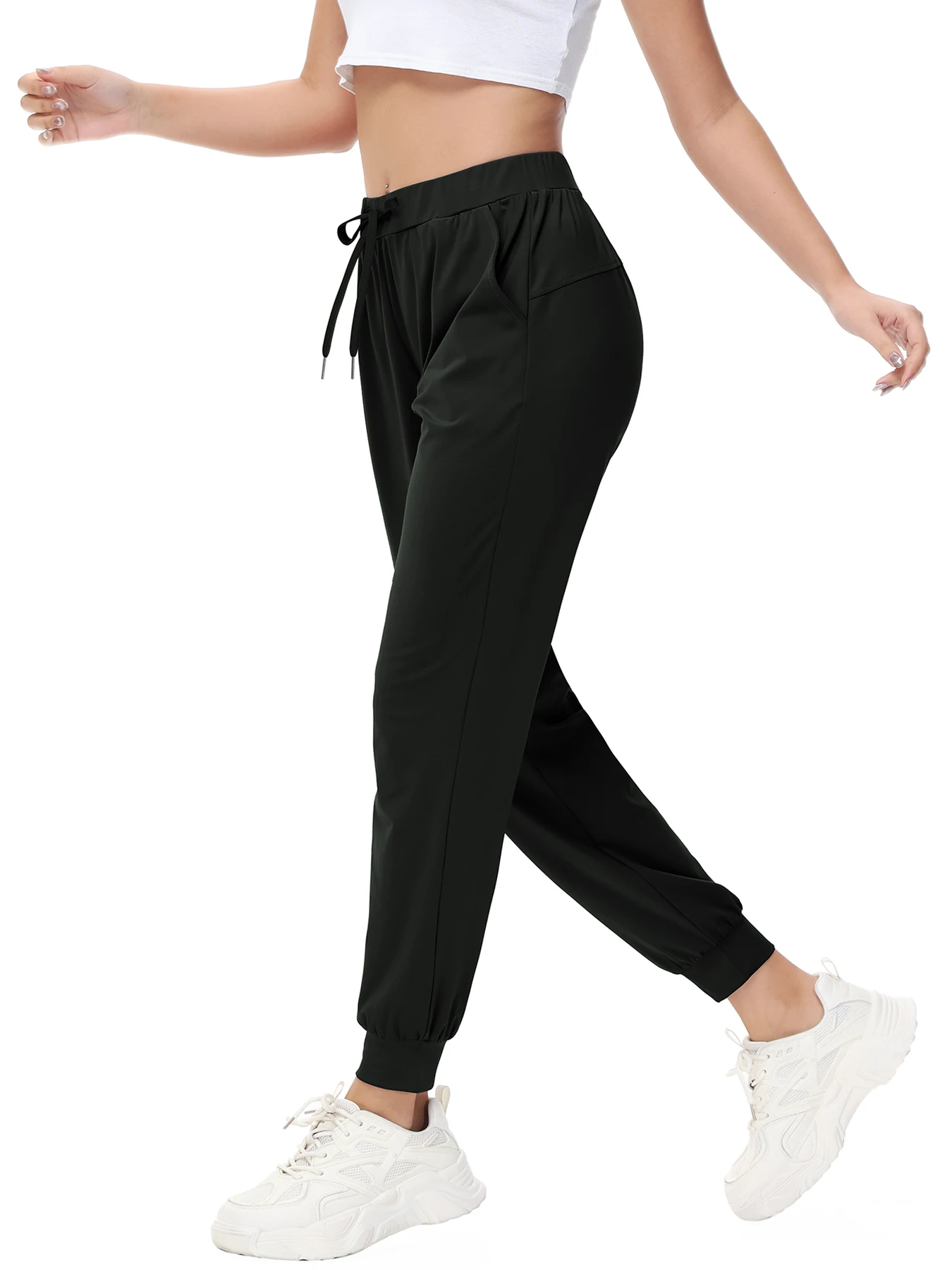 Women Quick-Dry Sports Pants Running Fitness Gym Sweatpants Outdoor Jogging Workout Trousers Cuffed Pants with Pockets