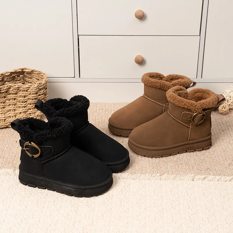 Little Girls Soft Fluffy Snow Boots 2026 New Winter Kids Warm-lined Leather Boots Non-slip Trendy Girls Princess Christmas Party