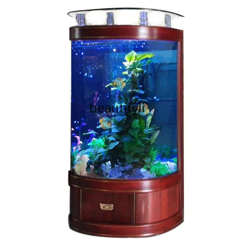 Semicircle Fish Tank Floor Living Room Chinese Light Luxury Home Small and Medium Ecological Aquarium