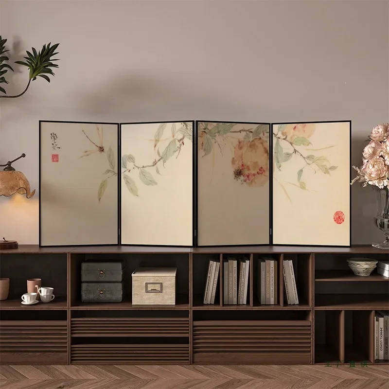 New Chinese-style small, low partition block, foldable mobile placement, living room office decoration, homestay folding screen