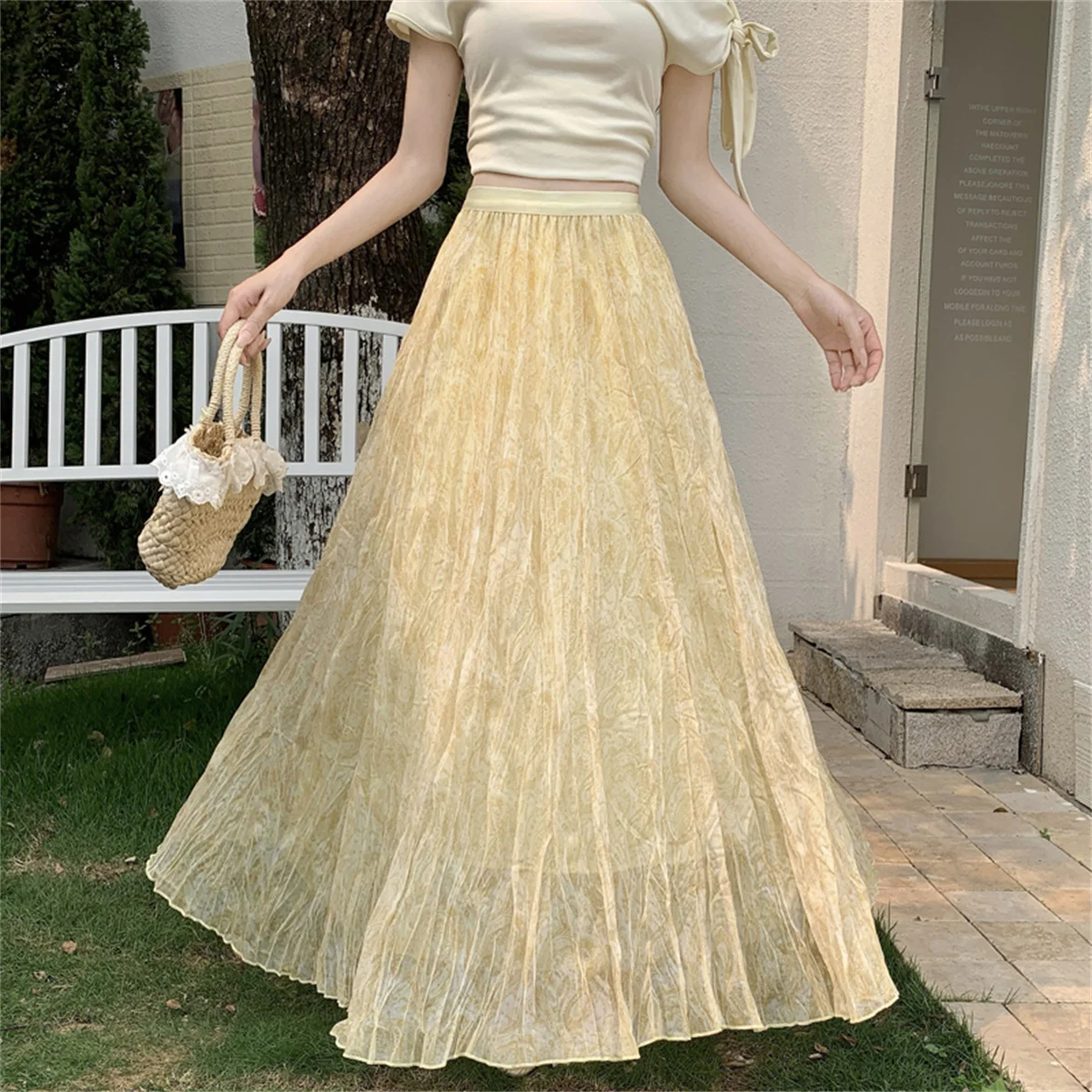 

Летняя модная длинная юбка с цветочным принтом для женщин, новинка, с высокой талией, стройнящая, пышная, А-силуэт, макси-юбка