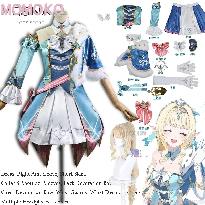 Vesna Cosplay Genshin Impact Costume Wig Snezhnaya Game Halloween Outfits Fullset Suit Dress Green Suit For Women XXXL