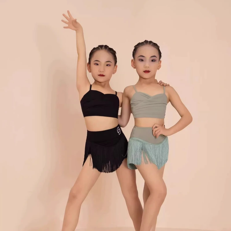 Kids Latin Dance Broekpak Kostuums Ballroom Plus Size Fringe Kwastje Jurk Broek Meisjes Salsa Samba Kinderen Podiumoutfits Kostuum