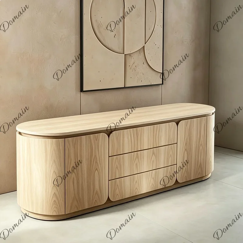 N80 Mid-Century Modern Arc Solid Wood Sideboard, Rustic Entryway Storage Cabinet, Slim Buffet Table for Dining Room