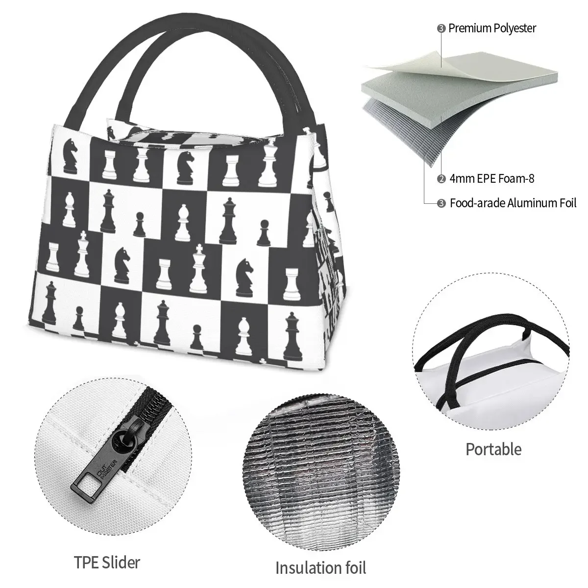 Chess Pieces On Board Insulated Lunch Bag for Women Picnic Storage Food Boxes Portable Container Cooler Thermal Lunch Box Tote