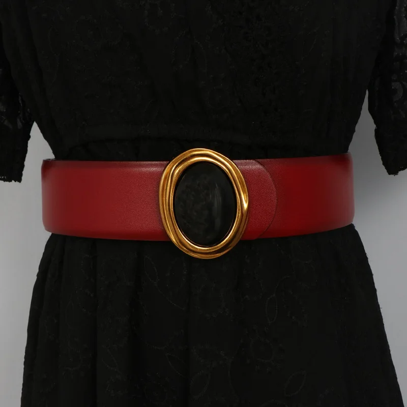 

Женская новая мода, овальная пряжка, украшение из воловьей кожи в сочетании с пальто, платье, поясные ремни, женский ремень роскошного дизайна в стиле ретро