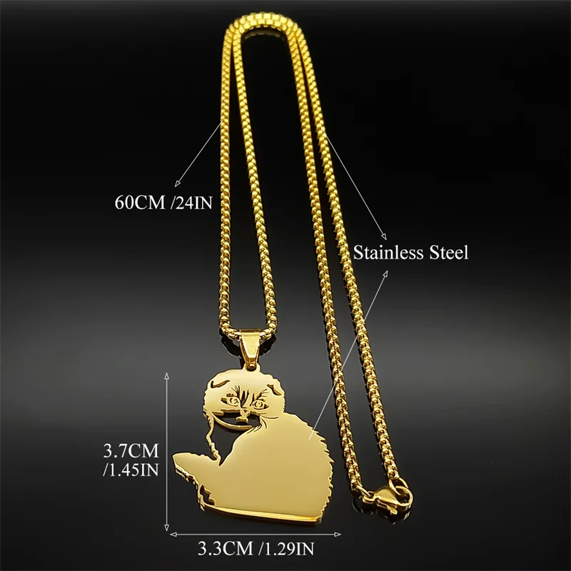 Cute Cat Kitty Pendant Necklace For Men Women Stainless Steel Gold Silver Black Color Lovely Animal Chain Jewelry