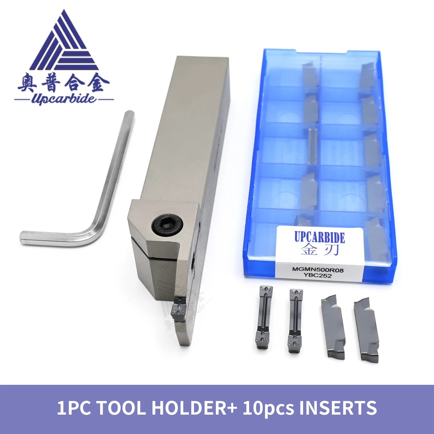 1 Tool Holder + 10 Inserts Set | MGEHR Tool Holder with MGMN Blades - Multiple Sizes Optional for Lathe Turning