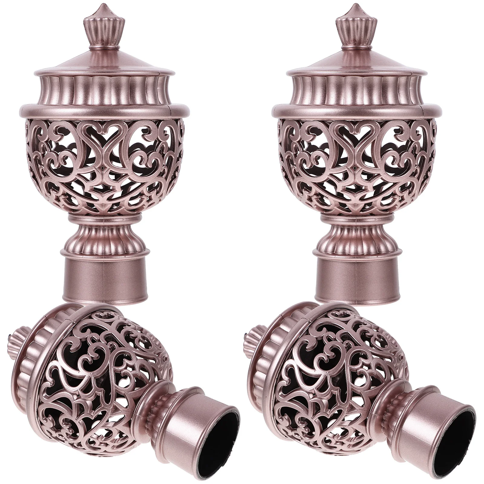 

4Pcs Decorative Curtain Rod Head Sturdy Wear-Resistant Plastic Roman Style Hollow-Out End Caps for Shower Curtain and Window