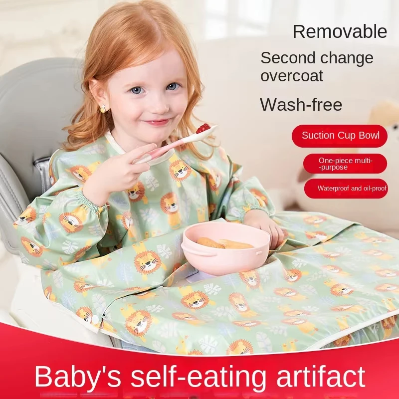 Clean Feeding Bib Baby Boys Girl Waterproof Wash Free Bib Apron Smock with Table Cover Infant Mess-Free Kids Full Coverage Bib