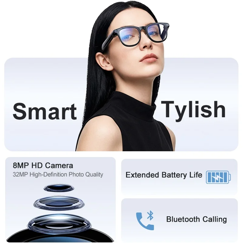 2026 Latest Men Touch WiFi Audio Glasses Intelligent Translation Wireless BT Calling 8MP Camera Video ChatGPT AI Smart Glasses