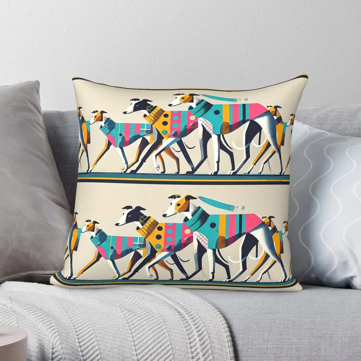 Sighthound Greyhound Whippet Lurcher Pillowcase Polyester Linen Velvet Pattern Zip Decor Home Cushion Cover