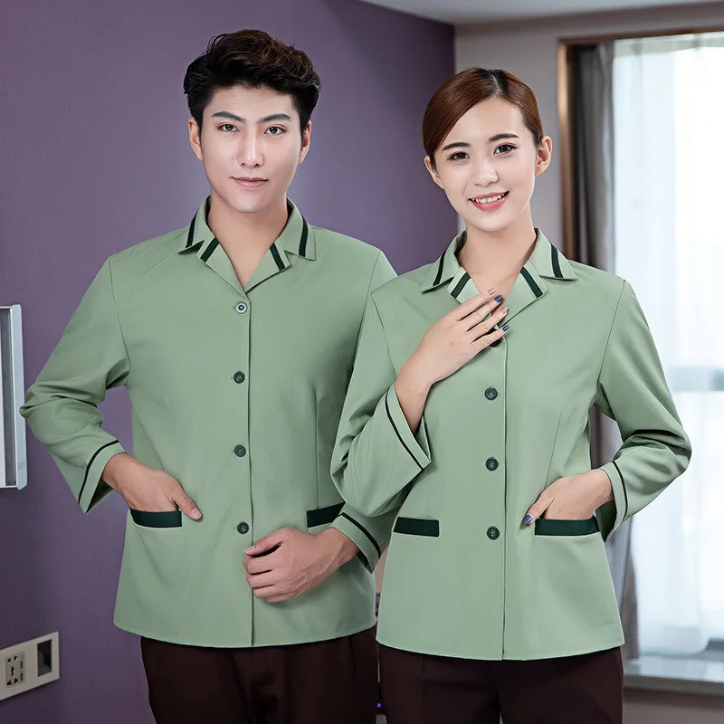 ทําความสะอาดพนักงานชุดแขนยาวฤดูใบไม้ร่วงชุดฤดูหนาว Mall Property ชั้นโรงแรมห้องพักทําความสะอาดป้า TOP ผู้หญิง