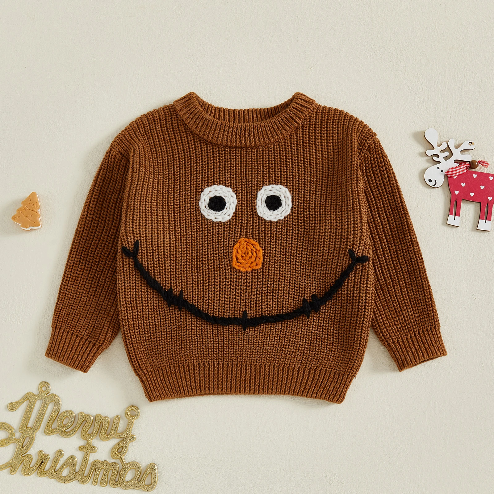 

Baby Halloween Sweater Cute Cartoon Embroidery Long Sleeve Crew Neck Knitwear Pullover