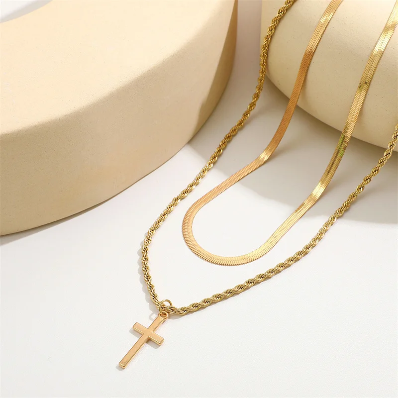 Cross Necklaces Streetwear Y2K Pendants Male Chains Christian Choker Fashion Stainless Steel Necklace For Women Jewelry