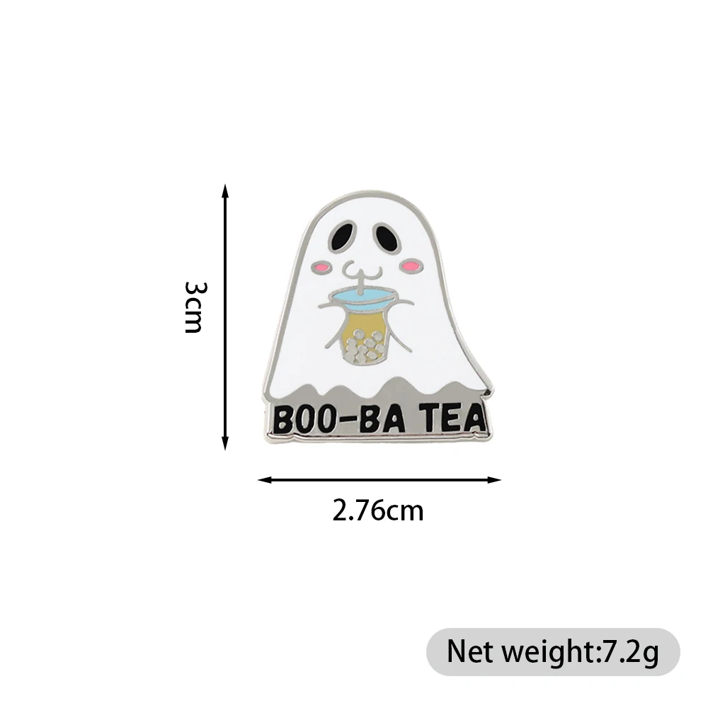 Niedliche kleine Geister-Brosche mit Bubble Tea-Motiv, Halloween-Themen-Abzeichen, modisches Accessoire für die gruselige Jahreszeit, lustiges Geschenk – Detail 3