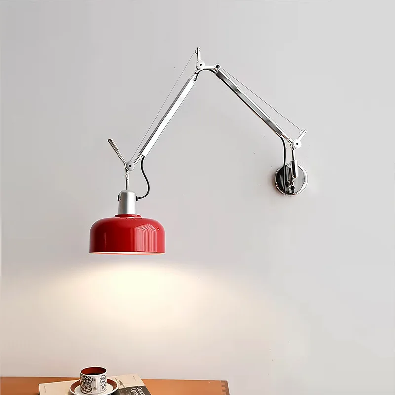 Modern LED Adjustable-Arm Wall Lamp Cordless Industrial-Style Mechanical Long-Arm Reading Light for Bedroom Bedside Wall Lamp