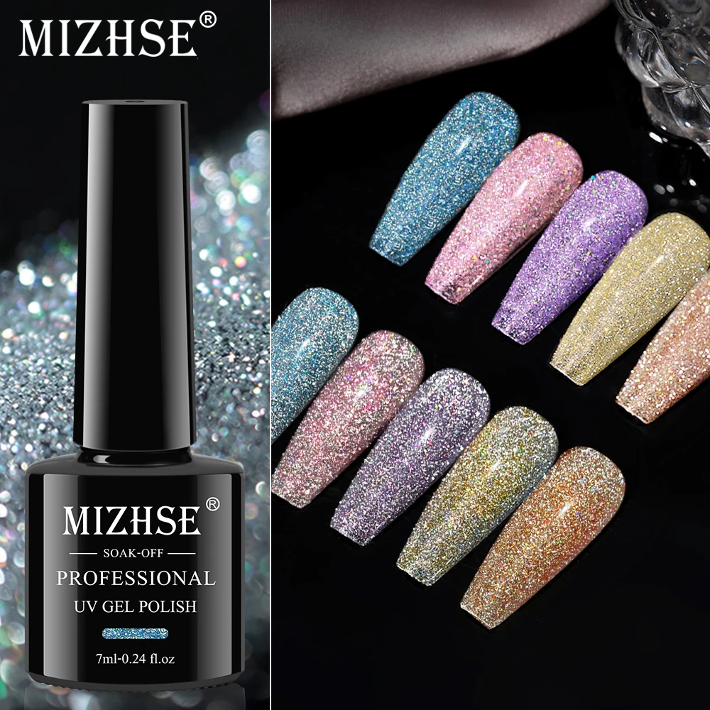 MIZHSE 7ML Reflecterende Top Coat Gel Nagellak Glanzende Glitter Vernis Semi Permanente Vernis Nagelgel Polish voor manicure Nail Art