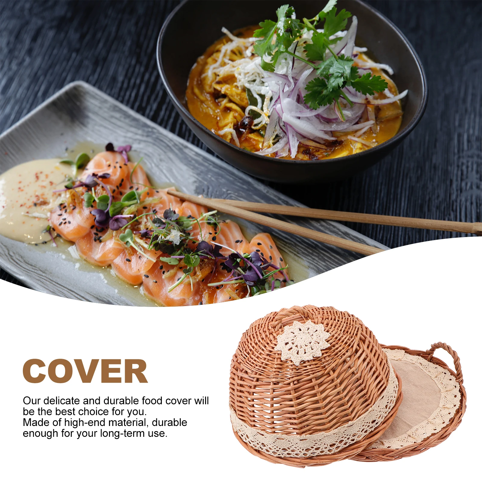 

1 set Round Food Tray Set Stylish Waterproof Dustproof Kitchen Storage Basket For Bread Snacks Fruit Covering Food