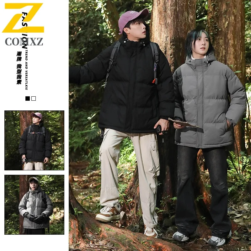 COMXZ 2025 Winter Plus Size Mens Cotton Jacket M 8XL Loose Fit Hooded Short Puffer Coat Outwear tactics lightweight windbreaker