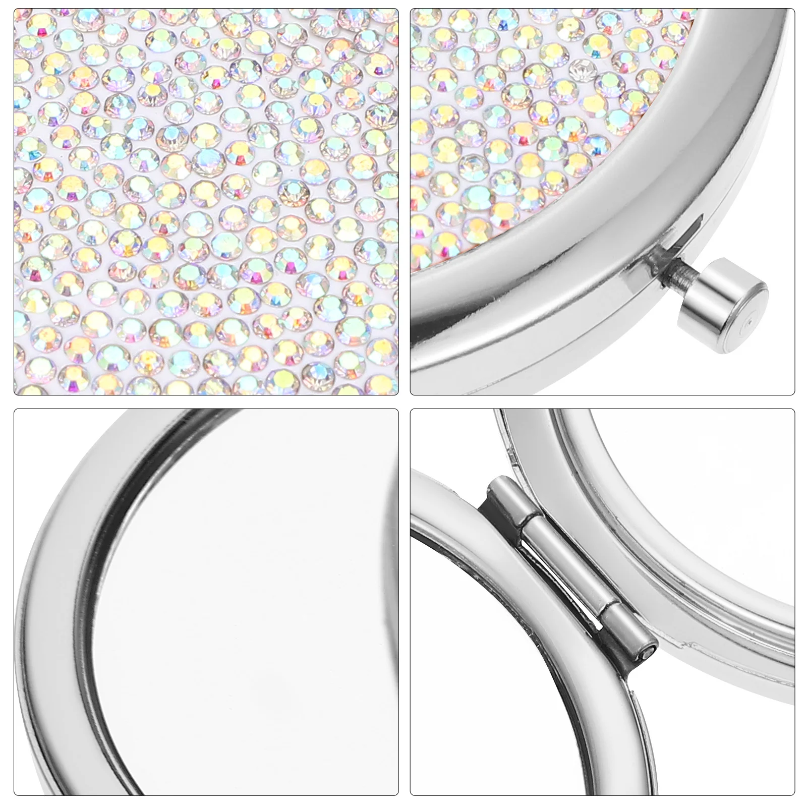 Specchio Portatile in Metallo con Strass, Compatto Pieghevole a Doppia Faccia per Trucco all'Aperto, Essenziale da Viaggio Tascabile