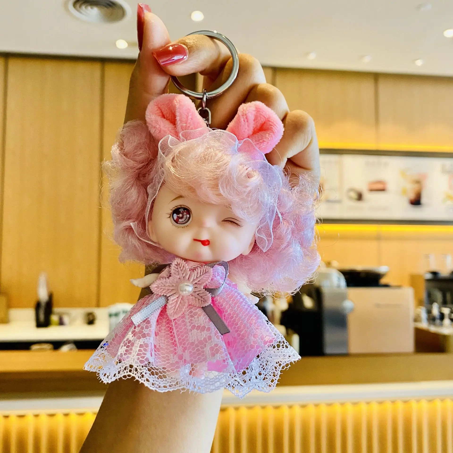 3D Comic Eye Sweet Girl Princess Doll OB11 Maruko Princess Doll Keychain Pendant 1/12 Cute Face Doll Girls Birthday Gift