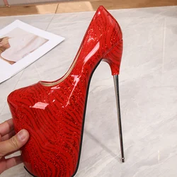 Crossdresser Shallow Mouth Women's Shoes 19cm Thin Heels Cosplay Pumps Metal High-Heeled Steel Pipe Dance Cosplay Punk Stilettos