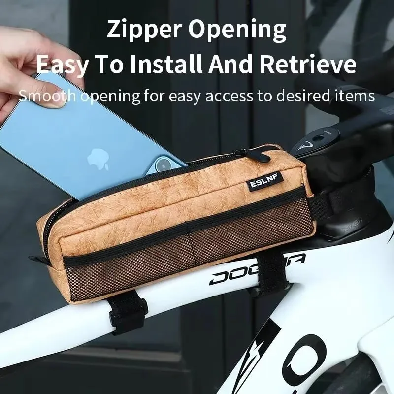 ESLNF Cycling Top Tube Bag Bike Triangle Frame Bags Dual‑Mesh Pocket Bicycle Storage Pouch Velcro Fix Cycling Bag for Road MTB