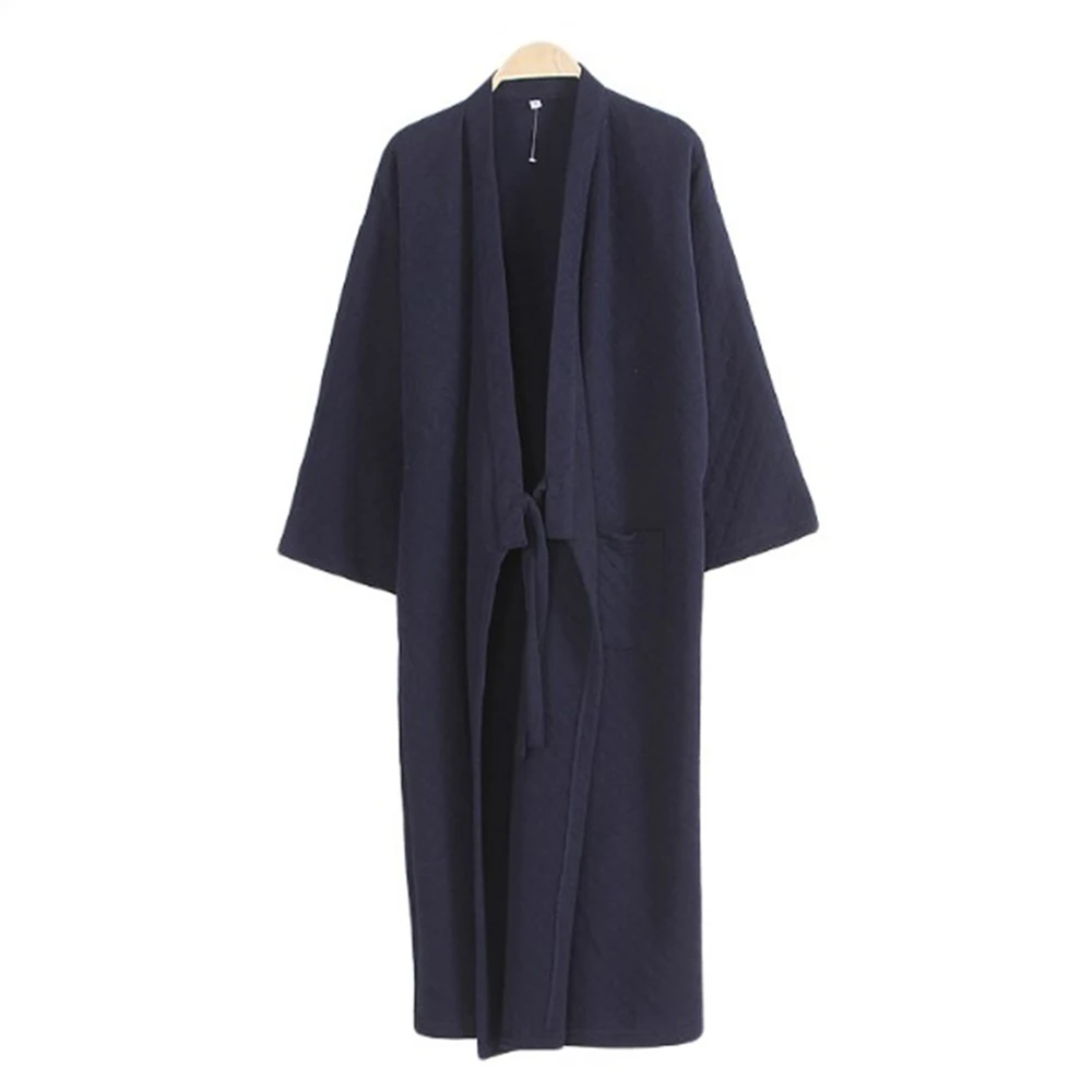 

Men Casual Japanese Kimono Yukata Long Sleeve Bathrobe Pajamas Lace-up Belt Cotton Loose Homewear Solid Color Sleeping Robe